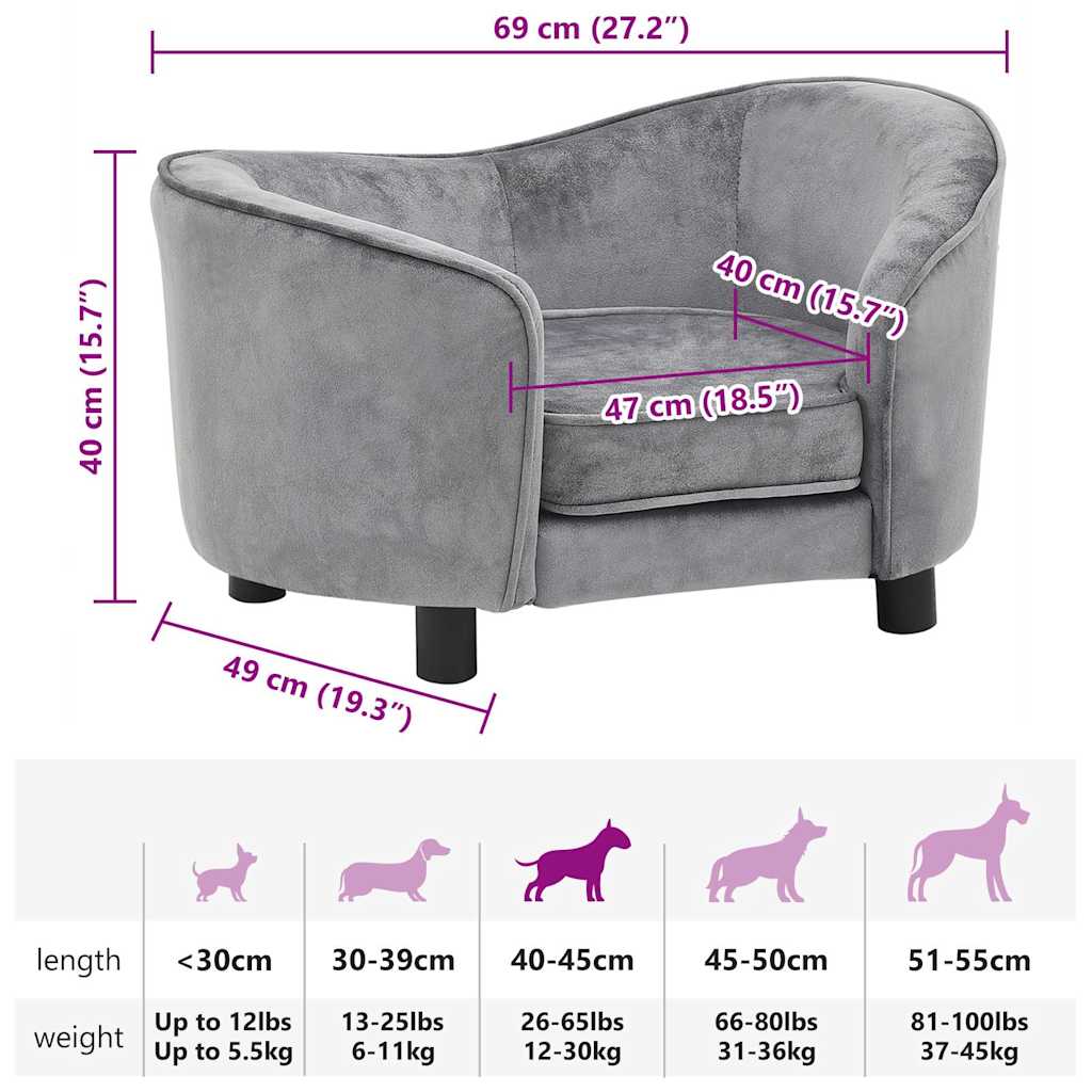 Hondenbank 69x49x40 cm pluche grijs