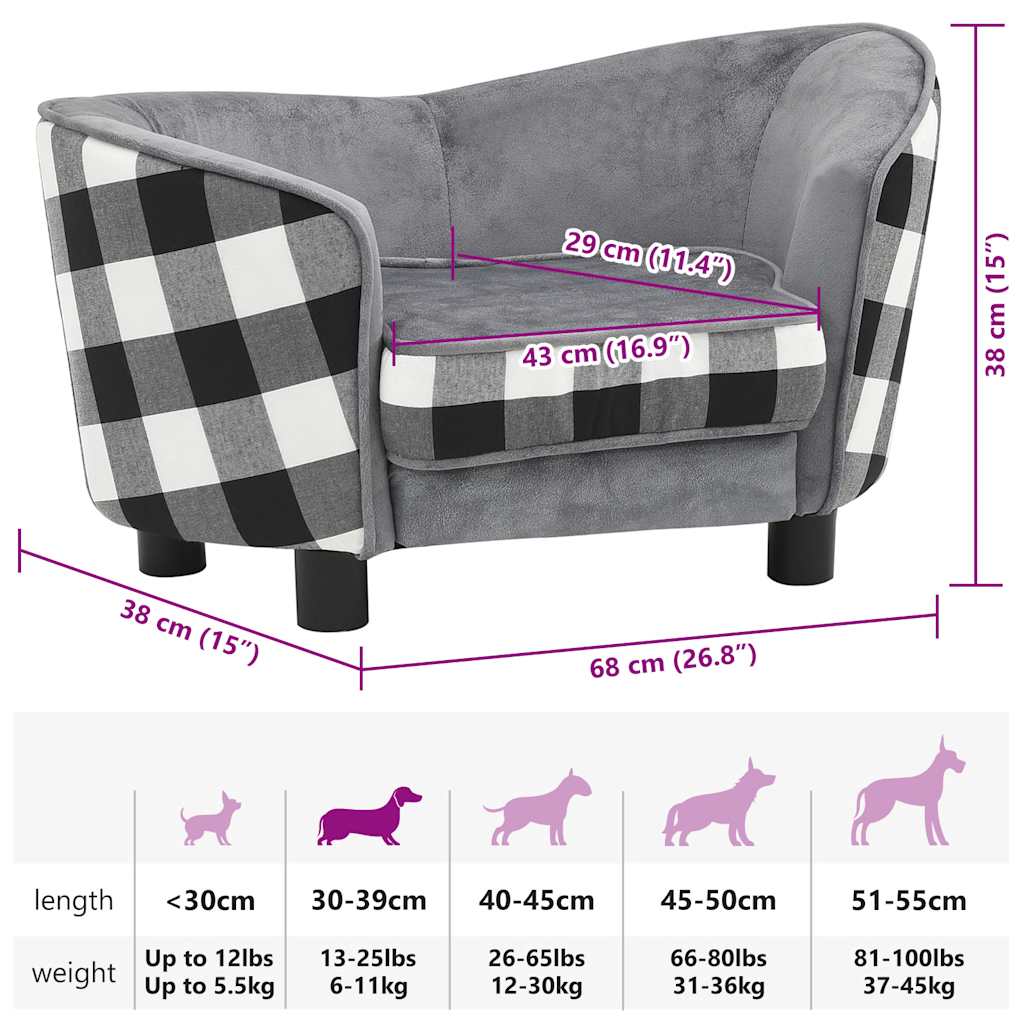 Hondenbank 68x38x38 cm pluche grijs