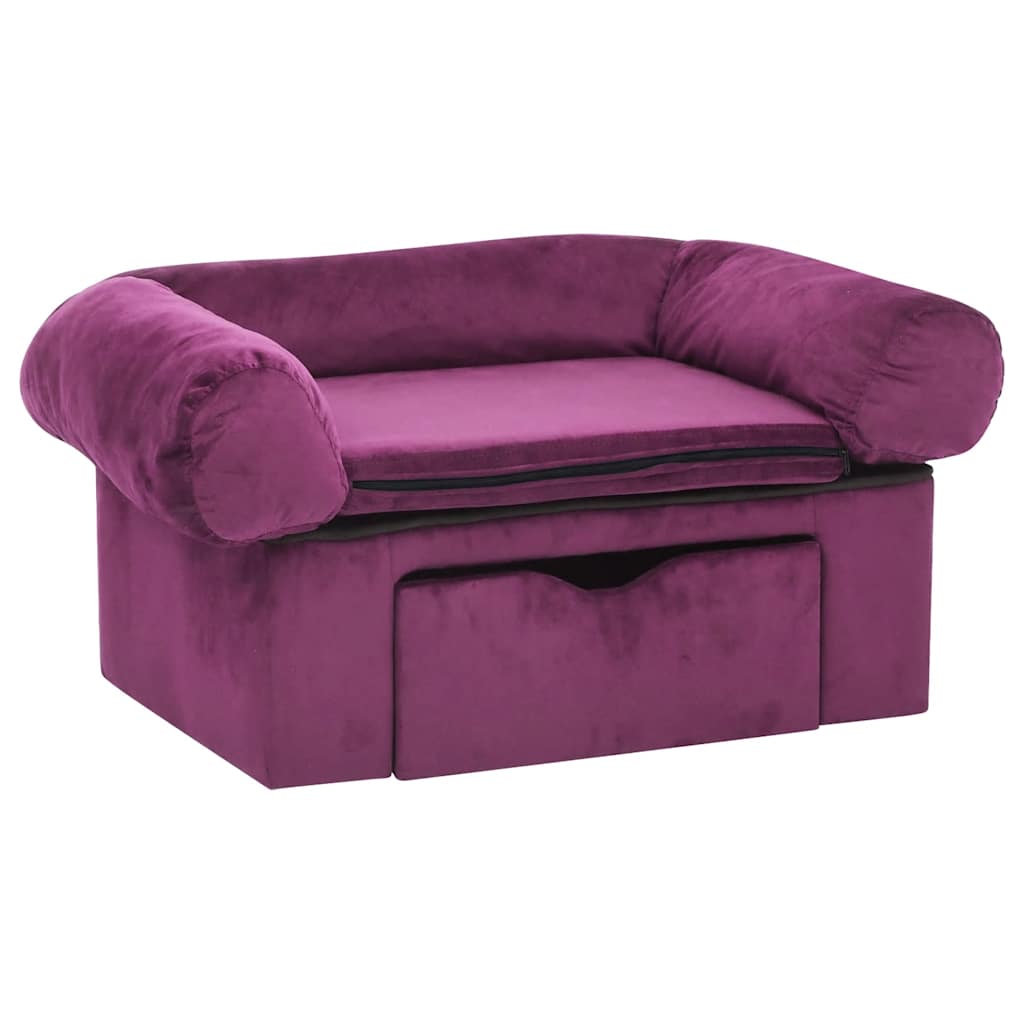 Hondenbank met lade 75x50x38 cm pluche bordeauxrood