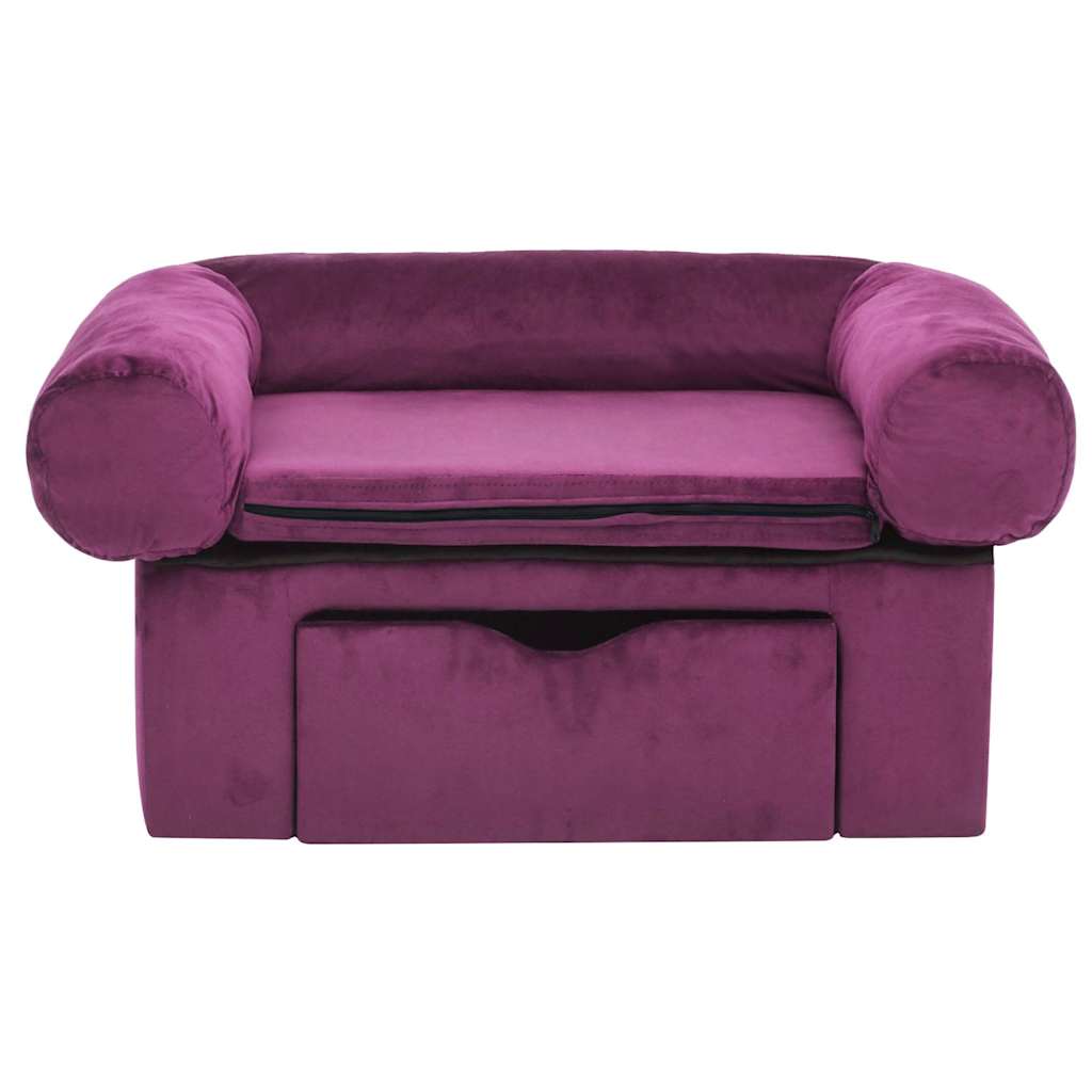 Hondenbank met lade 75x50x38 cm pluche bordeauxrood