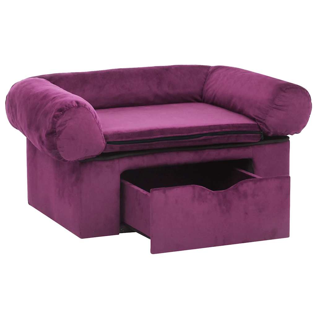 Hondenbank met lade 75x50x38 cm pluche bordeauxrood