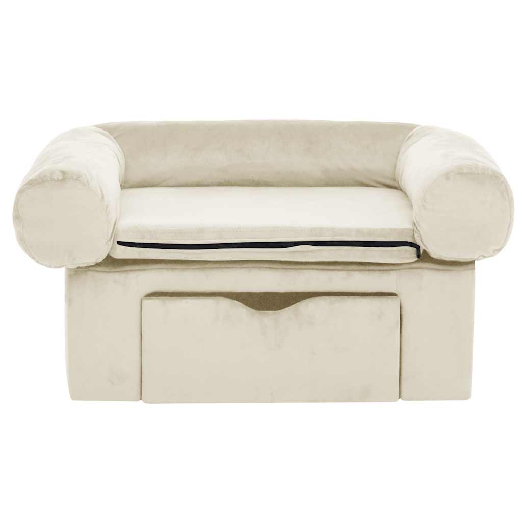 Hondenbank met lade 75x50x38 cm pluche crèmekleurig