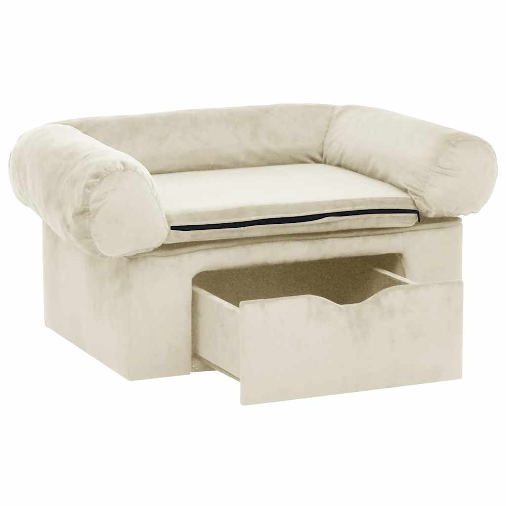 Hondenbank met lade 75x50x38 cm pluche crèmekleurig