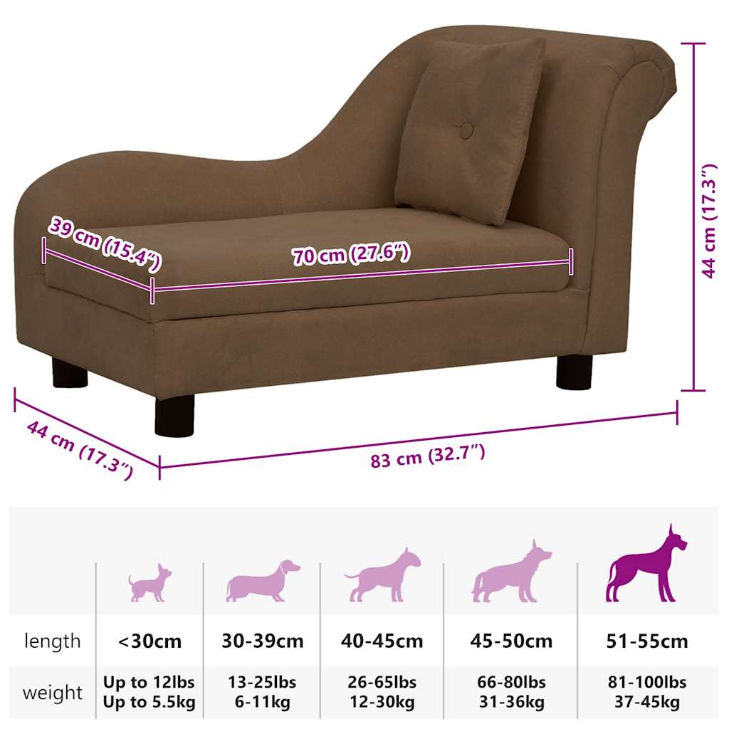 Hondenbank met kussen 83x44x44 cm pluche bruin