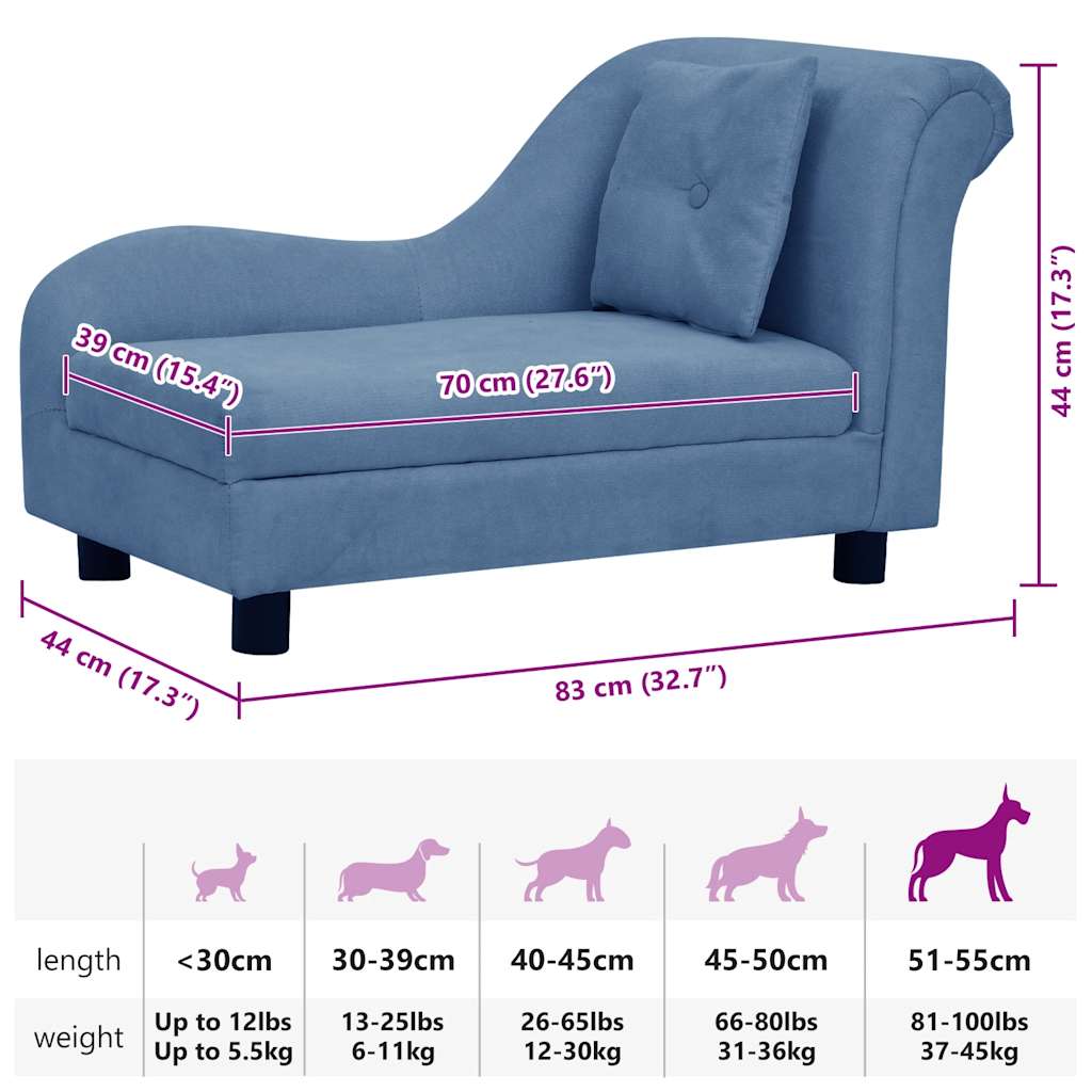 Hondenbank met kussen 83x44x44 cm pluche blauw