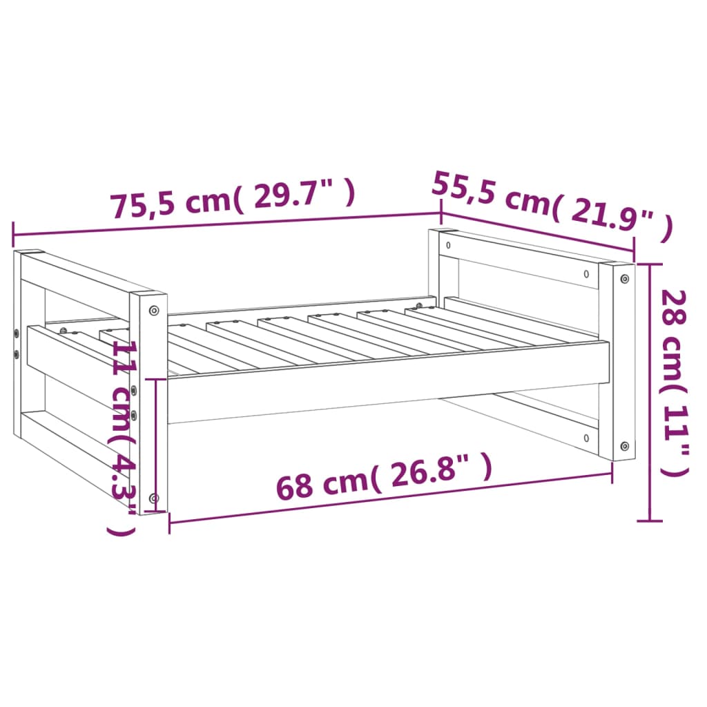 Hondenmand 75,5x55,5x28 cm massief grenenhout wit