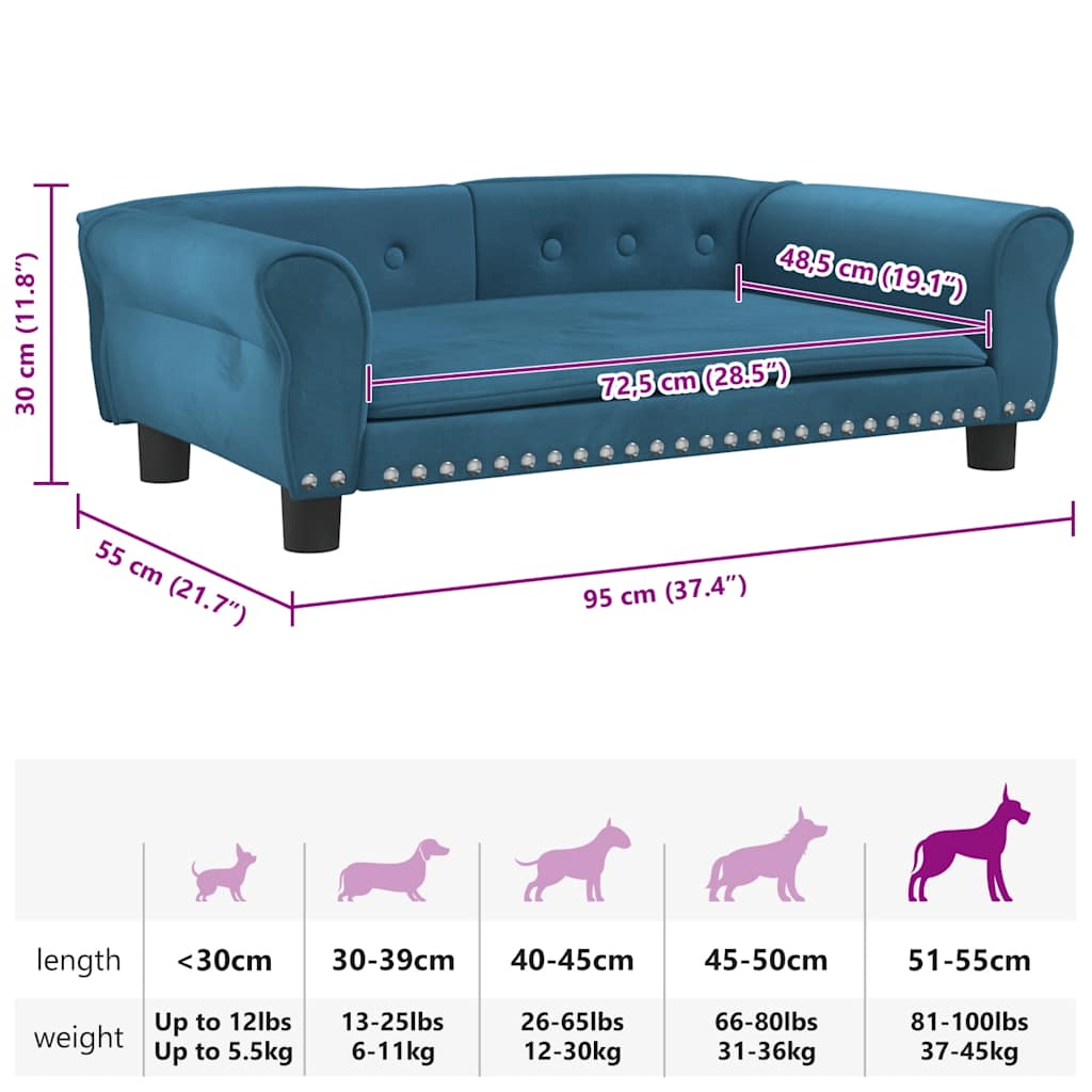 Hondenmand 95x55x30 cm fluweel blauw