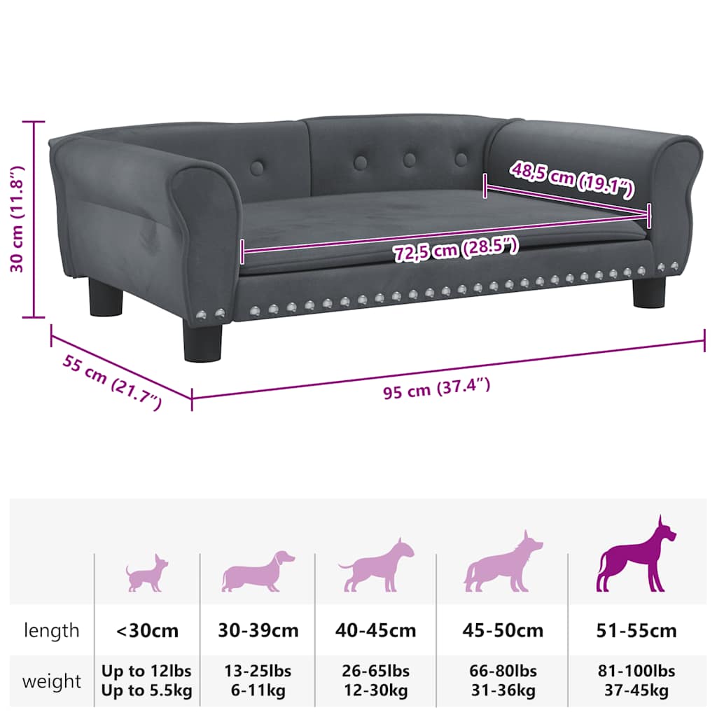 Hondenmand 95x55x30 cm fluweel donkergrijs