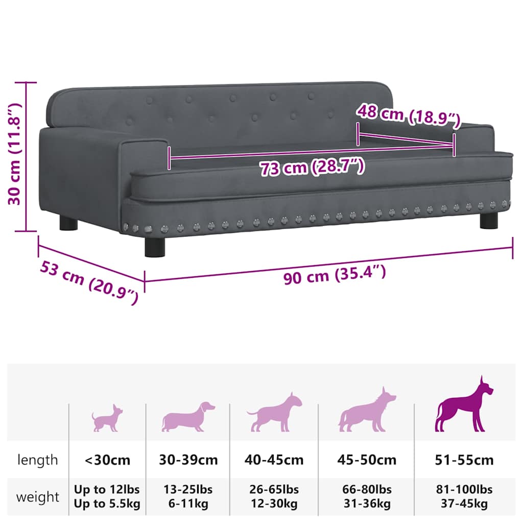 Hondenmand 90x53x30 cm fluweel donkergrijs