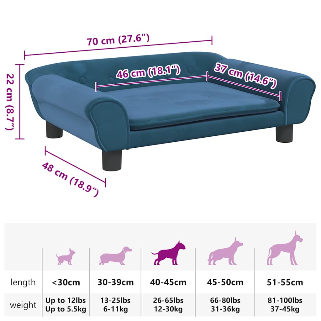 Hondenmand 70x48x22 cm fluweel blauw