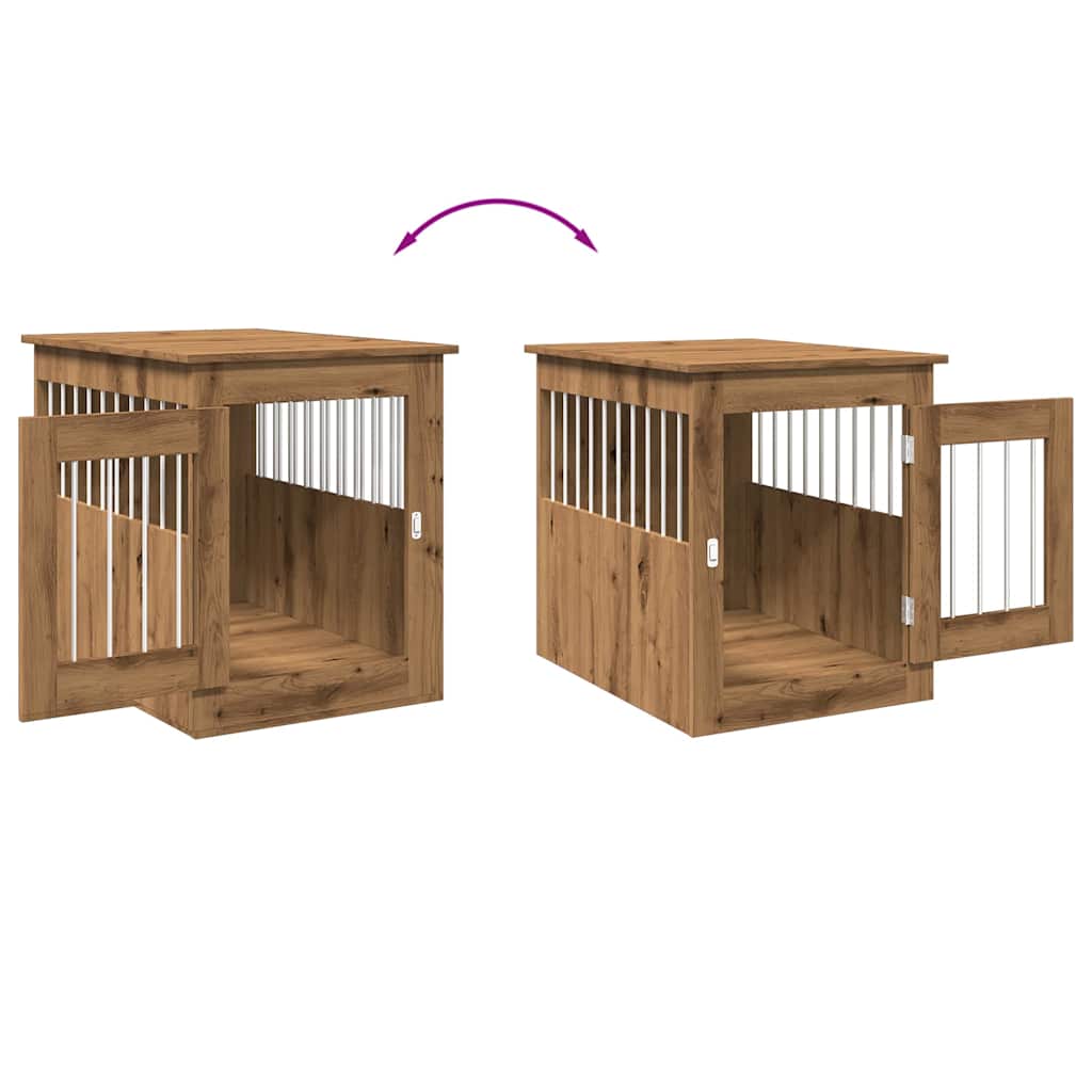 Hondenbench 55x75x65 cm bewerkt hout artisanaal eikenkleurig