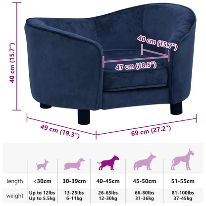 Hondenbank 69x49x40 cm pluche blauw