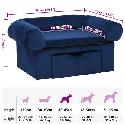 Hondenbank met lade 75x50x38 cm pluche blauw
