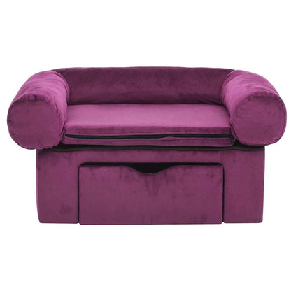 Hondenbank met lade 75x50x38 cm pluche bordeauxrood