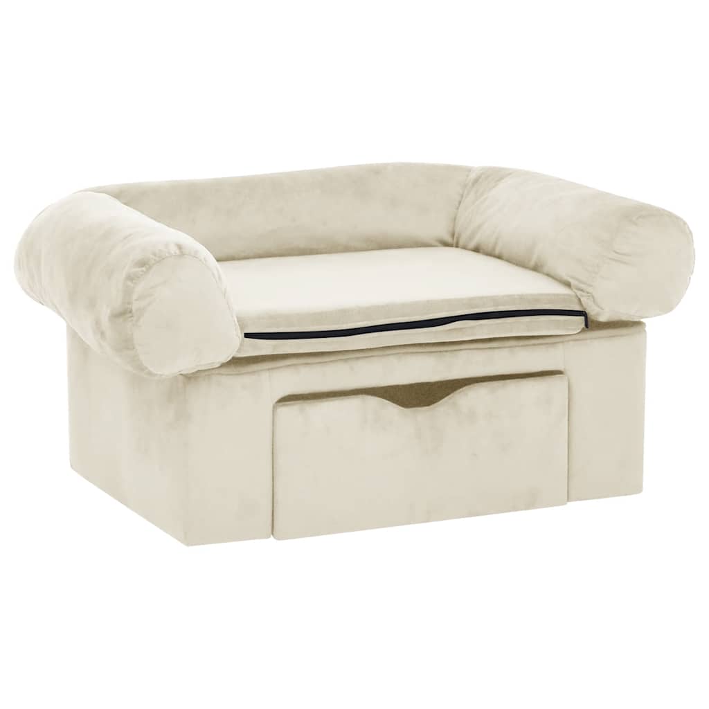 Hondenbank met lade 75x50x38 cm pluche crèmekleurig