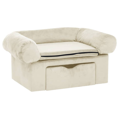Hondenbank met lade 75x50x38 cm pluche crèmekleurig