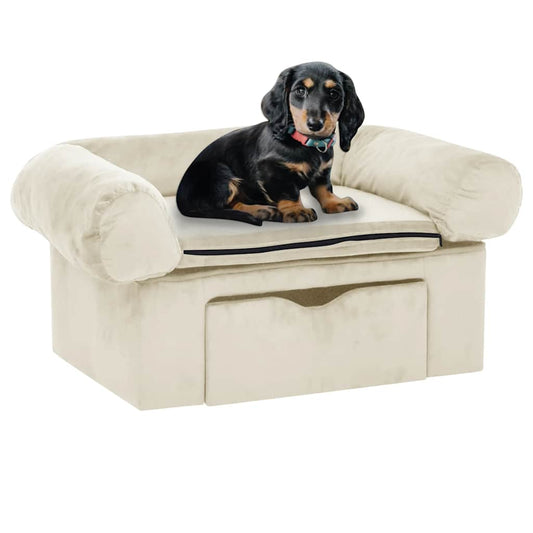 Hondenbank met lade 75x50x38 cm pluche crèmekleurig