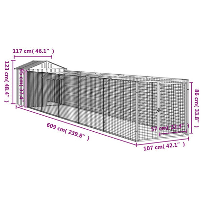 Hondenhok met dak 117x609x123 cm gegalvaniseerd staal antraciet