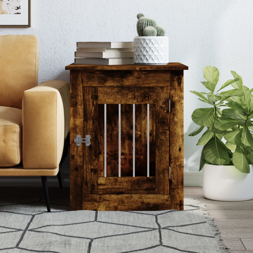 Hondenbench 55x75x65 cm bewerkt hout gerookt eikenkleurig