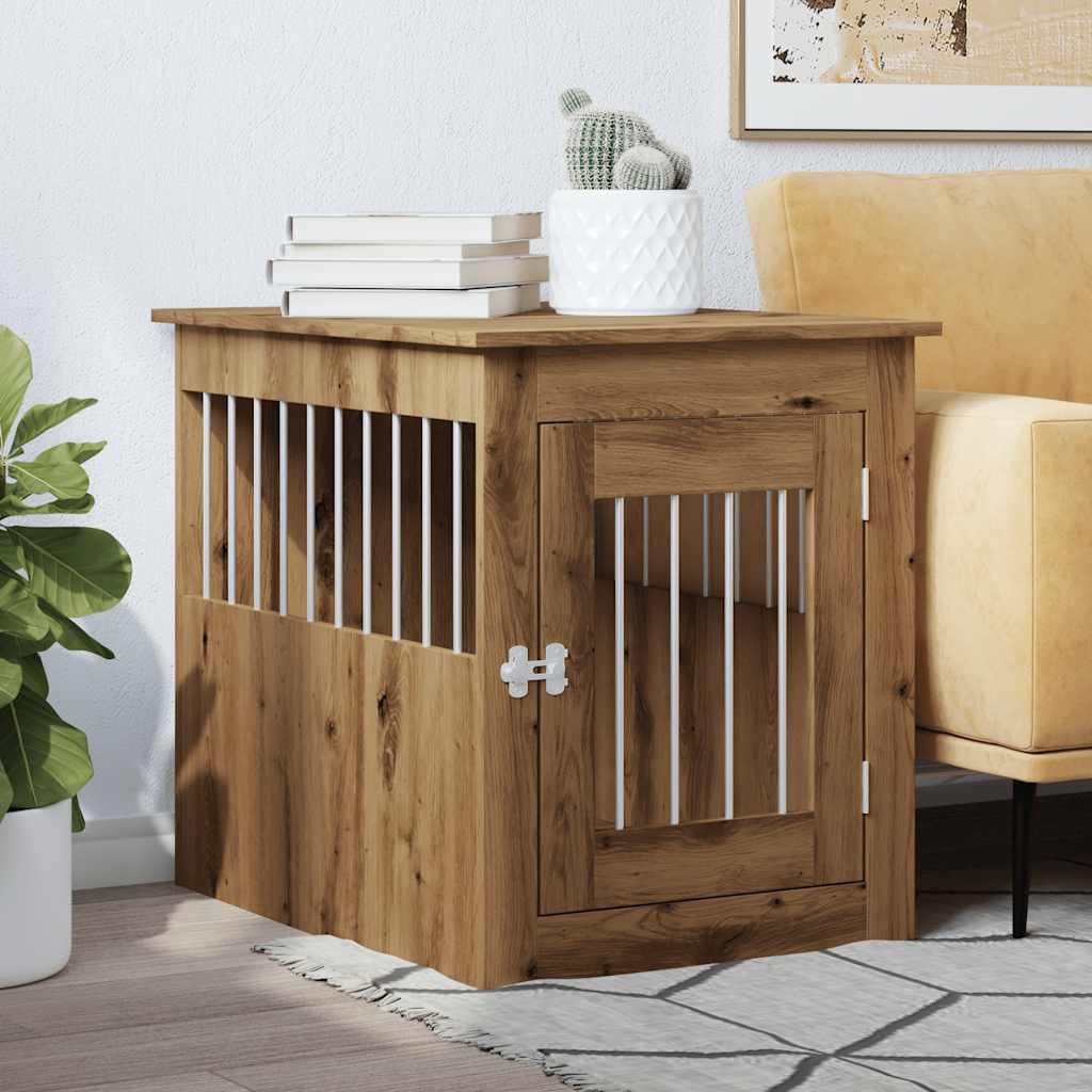 Hondenbench 55x75x65 cm bewerkt hout artisanaal eikenkleurig