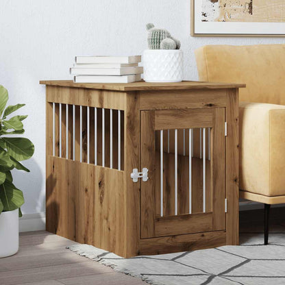Hondenbench 55x75x65 cm bewerkt hout artisanaal eikenkleurig