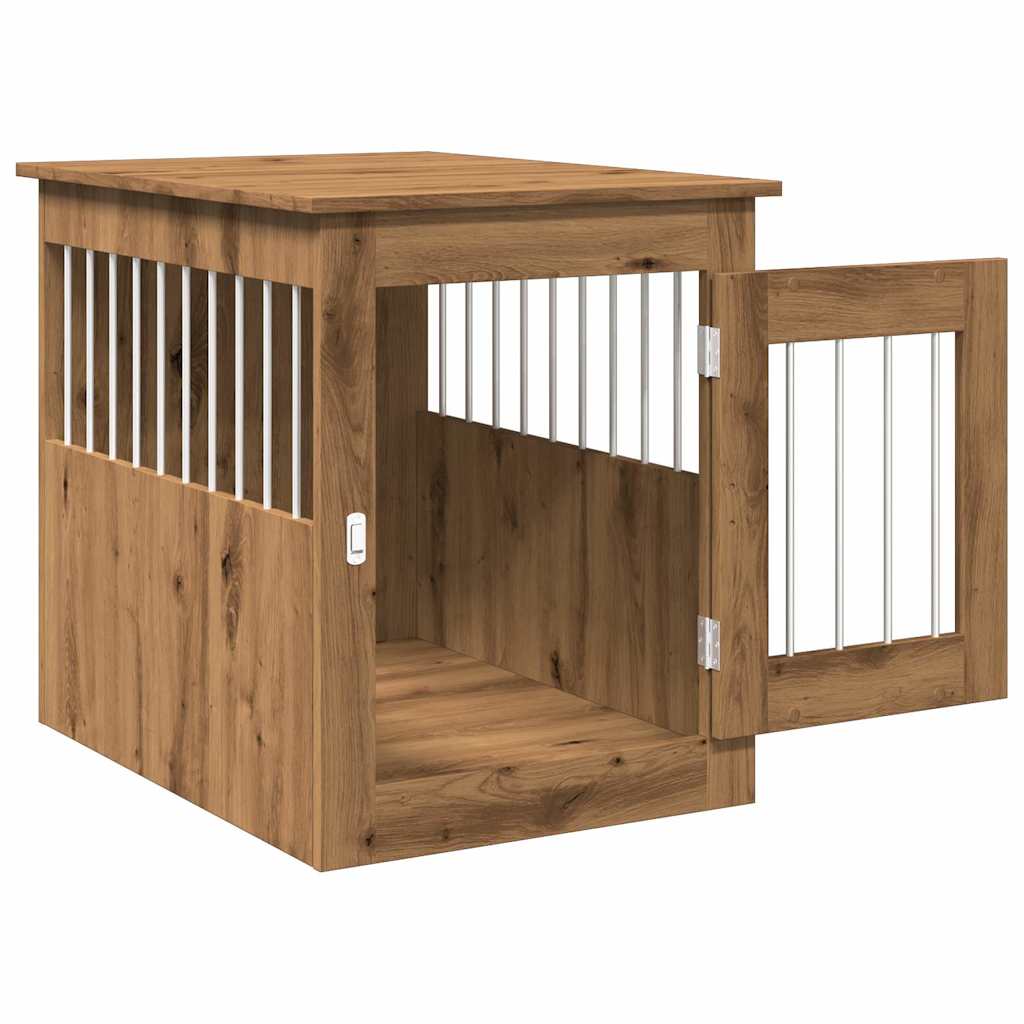Hondenbench 55x75x65 cm bewerkt hout artisanaal eikenkleurig