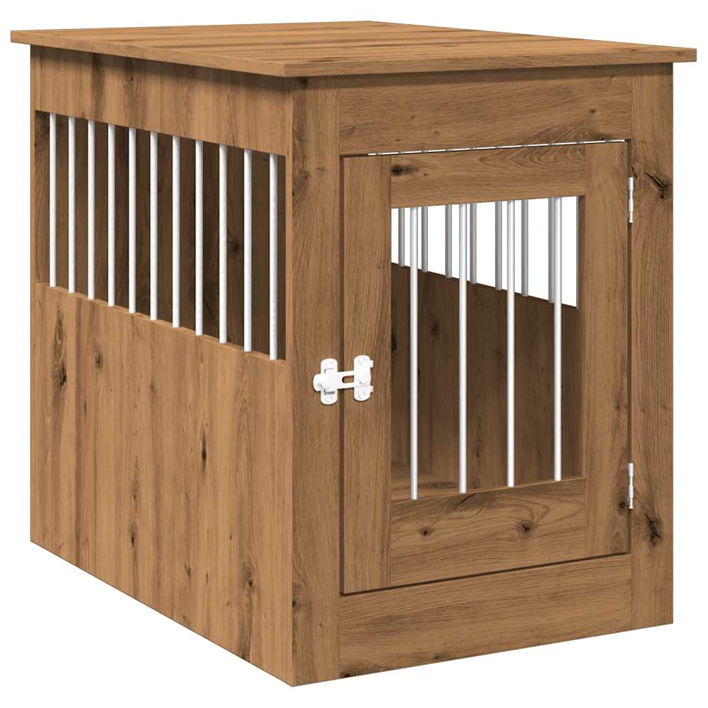 Hondenbench 55x80x68 cm bewerkt hout artisanaal eikenkleurig